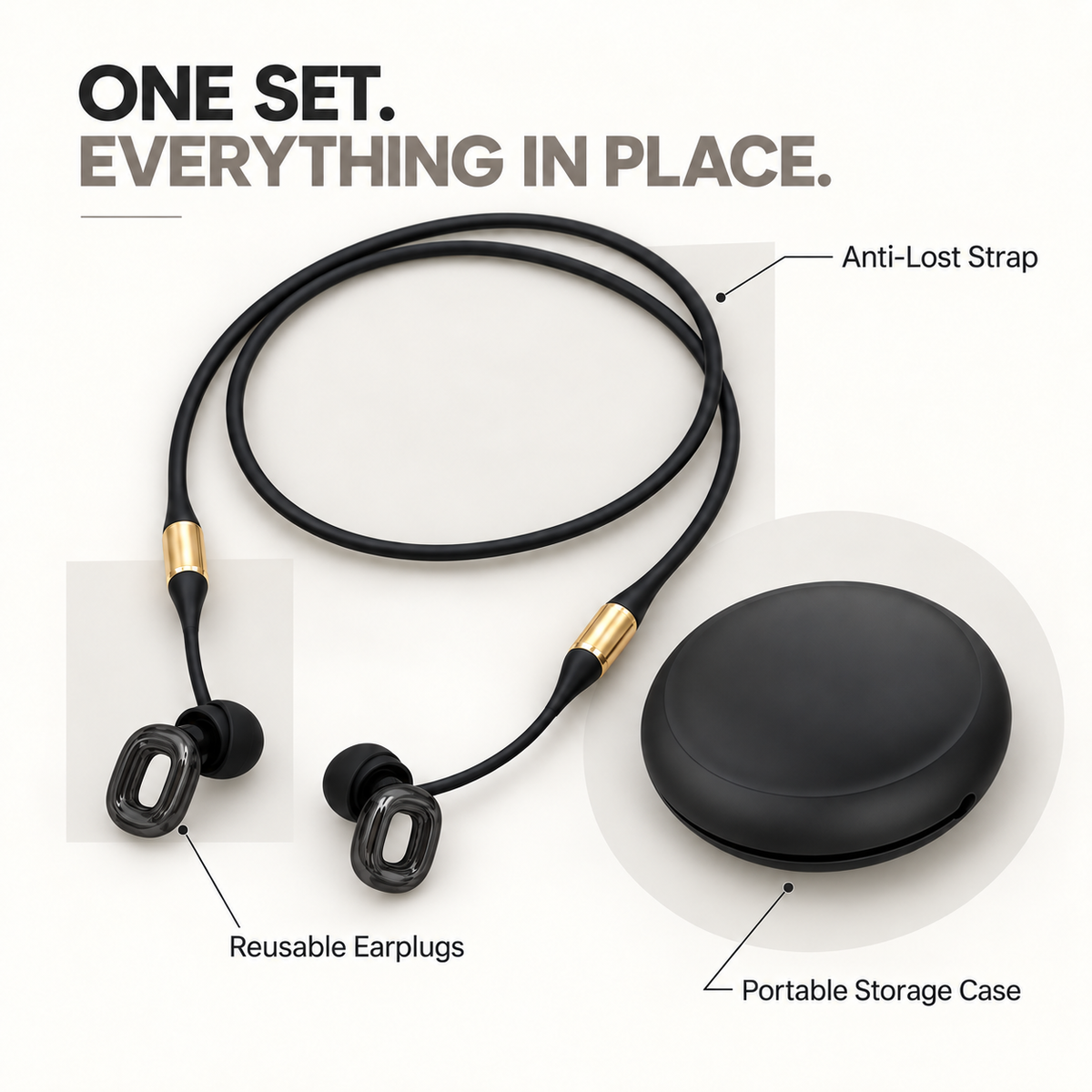 Magnetic Earplug Strap & Silicone Carrying Case Set