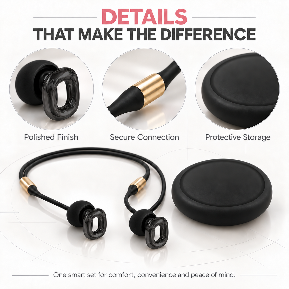 Magnetic Earplug Strap & Silicone Carrying Case Set